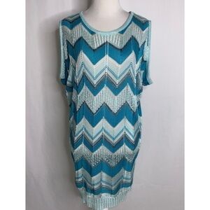 Romeo & Juliet Turquoise Open Knit Chevron Print Overlay Tunic CoverUp M
